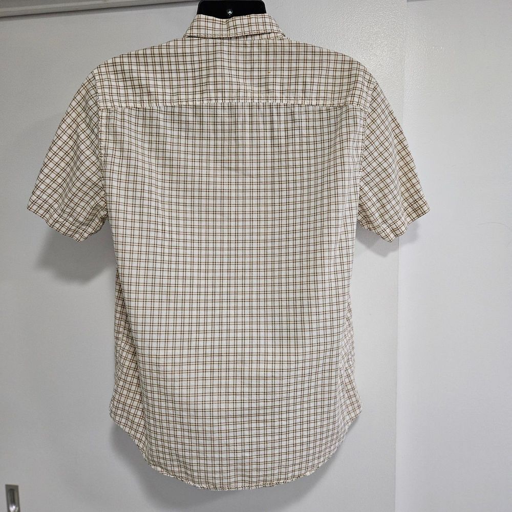 Timberland Size L Regular Fit Short Sleeve Ivory Green Plaid Button Front Shirt - Picture 2 of 6